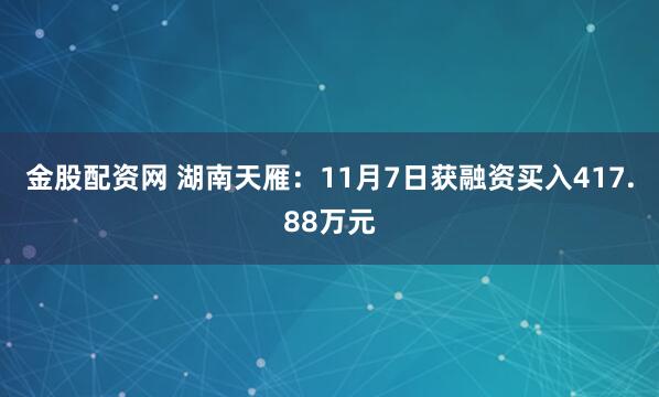 金股配资网 湖南天雁：11月7日获融资买入417.88万元